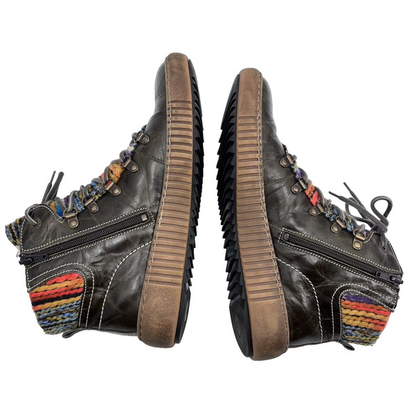 Josef Seibel Maren 06 Olive Leather Multicolor Knit Lace Up Boot Sneaker Size 41 - Picture 8 of 12